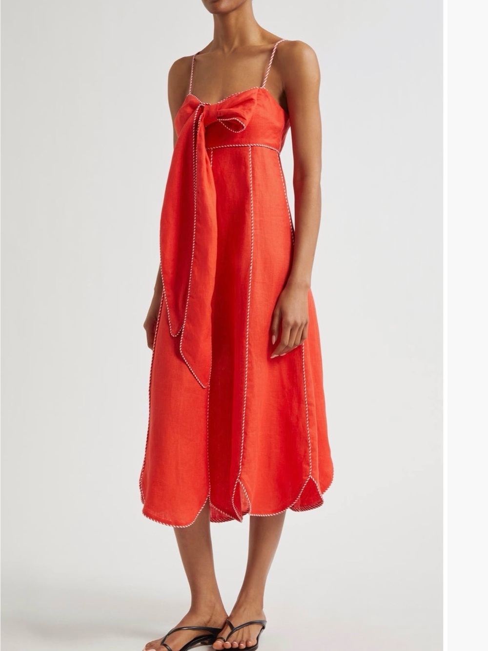 Red Scallop-Hem Spaghetti Strap Dress